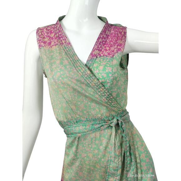 Y2k Vintage Urban Nomad Womens S/M 100%Silk Wrap Dress Cottagecore Patchwork - Picture 5 of 11
